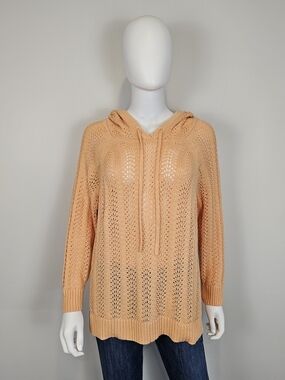 Tribal Orange Open-Knit Hooded Sweater Sz XL